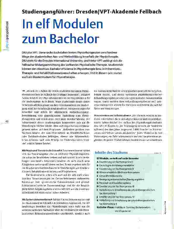 Vorschauseite 1: Studiengangführer: Dresden/VPT-Akademie Fellbach In elf Modulen zum Bachelor