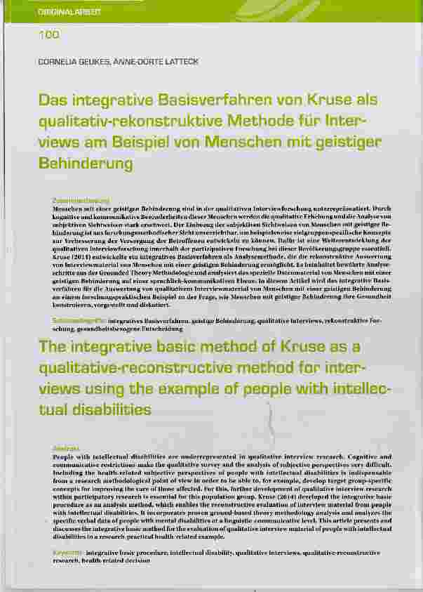 Vorschauseite 1: Das integrative Basisverfahren von Kruse als qualitativ-rekonstruktive Methode für Interviews am Beispiel von Menschen mit geistiger Behinderung