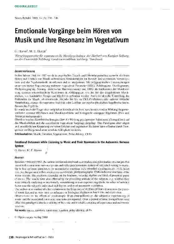Vorschauseite 1: Emotionale Vorgänge beim Hören von Musik und ihre Resonanz im Vegetativum
