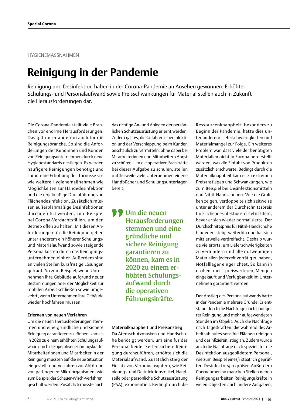 Vorschauseite 1: Hygienemaßnahmen: Reinigung in der Pandemie