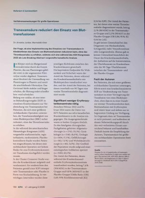 Vorschauseite 1: Tranexamsäure reduziert den Einsatz von Blut transfusionen