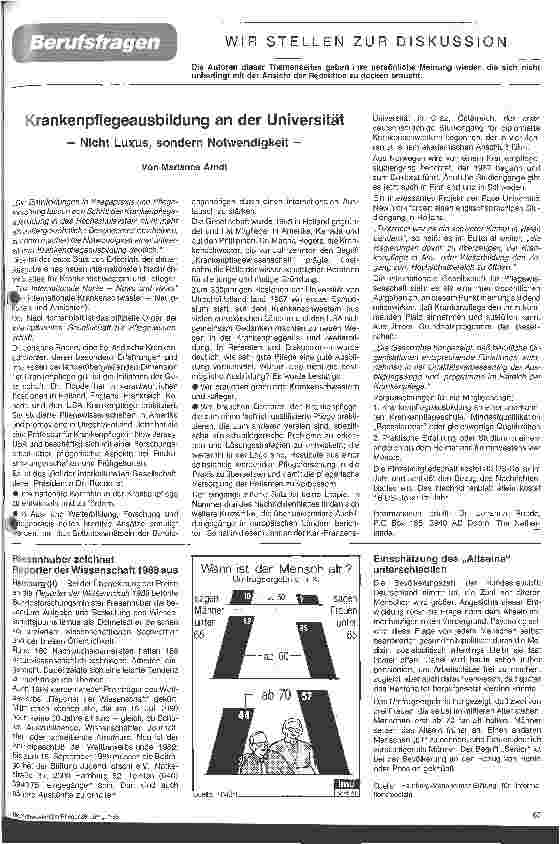 Vorschauseite 1: Krankenpflegeausbildung an der Universität Nicht Luxus, sondern Notwendigkeit