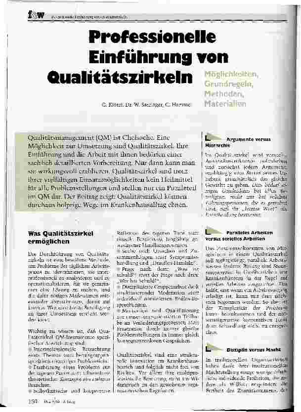Vorschauseite 1: Professionelle Einführung von Qualitätszirkeln Möglichkeiten, Grundregeln,Methoden, Materialien