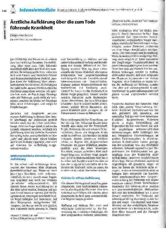 Vorschauseite 1: Ärztliche Aufklärung über die zum Tode führende Krankheit