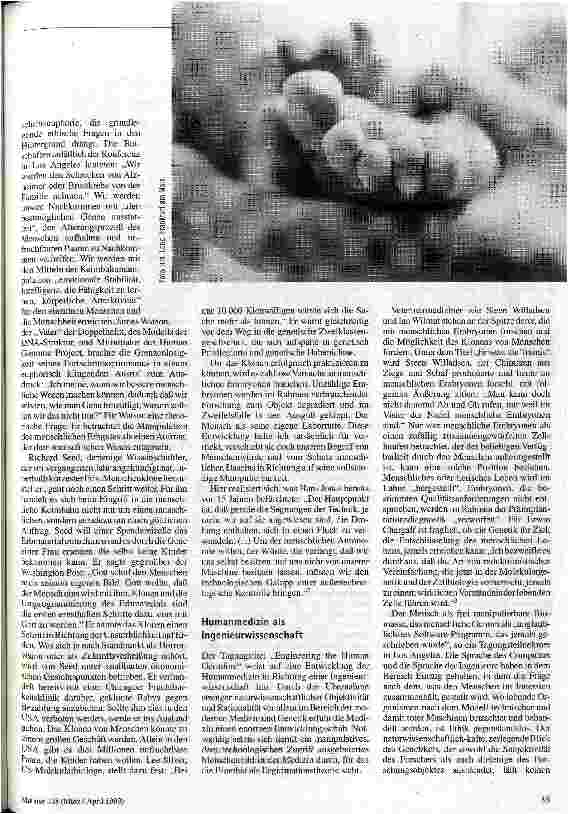 Vorschauseite 2: Angriff auf ein letztes Tabu Manipulation des menschlichen Erbgutes und Klonierung von Menschen
