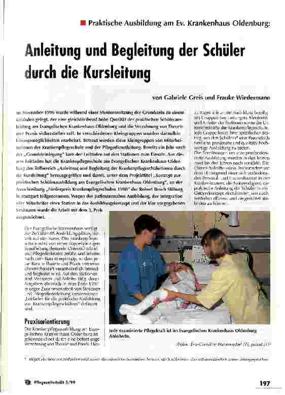 Vorschauseite 1: Praktische Ausbildung am Ev. Krankenhaus Oldenburg: Anleitung und Begleitung der Schüler durch die Kursleitung