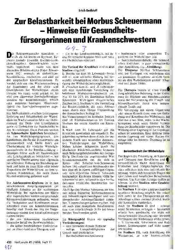 Vorschauseite 1: Zur Belastbarkeit bei Morbus Scheuermann - Hinweise für Gesundheitsfürsorgerinnen und Krankenschwestern