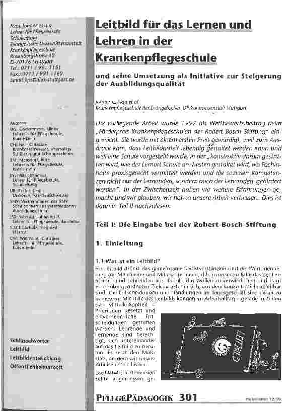 Vorschauseite 1: Leitbild für das Lernen und Lehren in der Krankenpflegeschule