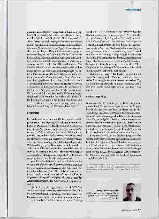Vorschauseite 3: Bakterien im Mund-Rachen-Raum: Was verändert sich bei Beatmung?