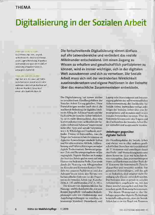 Vorschauseite 1: Digitalisierung in der Sozialen Arbeit
