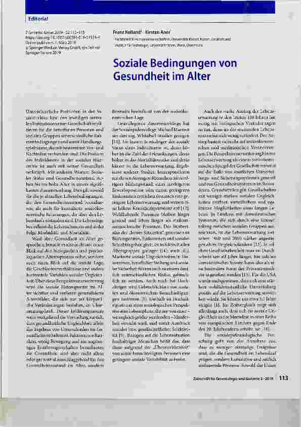 Vorschauseite 1: Soziale Bedingungen von Gesundheit im Alter