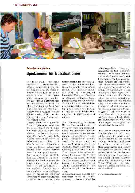 Vorschauseite 1: Reha-Zentrum LübbenSpielzimmer für Notsituationen
