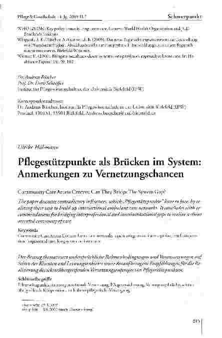 Vorschauseite 1: Pflegestützpunkte als Brücken im System: Anmerkungen zu Vernetzungschancen
