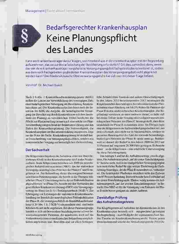 Vorschauseite 1: Keine Planungspflicht des Landes
