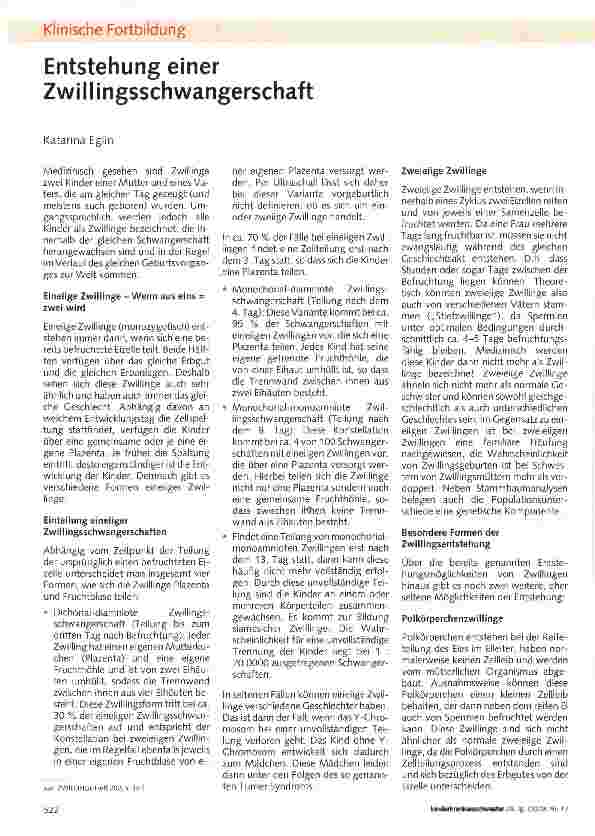 Vorschauseite 1: Entstehung einer Zwillingsschwangerschaft