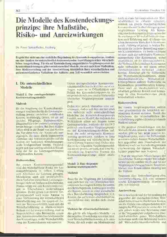 Vorschauseite 1: Die Modelle des Kostendeckungsprinzips: ihre Maßstäbe, Risikound Anreizwirkungen