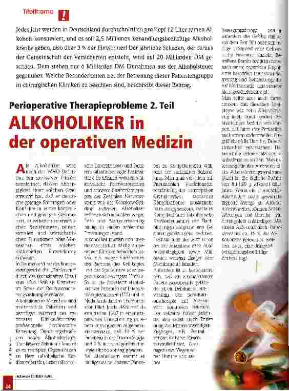 Vorschauseite 1: Perioperative Therapieprobleme 2. Teil Alkoholiker in der operativen Medizin