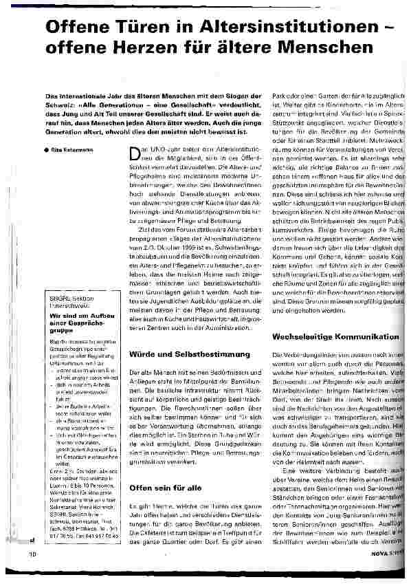 Vorschauseite 1: Offene Türen in Altersinstitutionen - offene Herzen für ältere Menschen