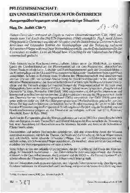 Vorschauseite 1: Pflegewissenschaft: Ein Universitätsstudium für Österreich Ausgangsüberlegungen und gegenwärtige Situation