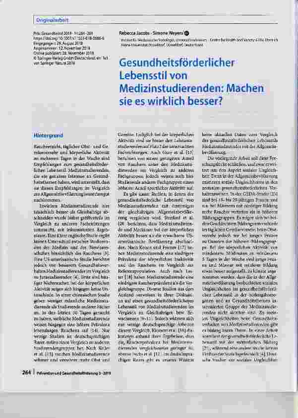 Vorschauseite 1: Gesundheitsförderlicher Lebensstil von Medizinstudierenden: Machen sie es wirklich besser?