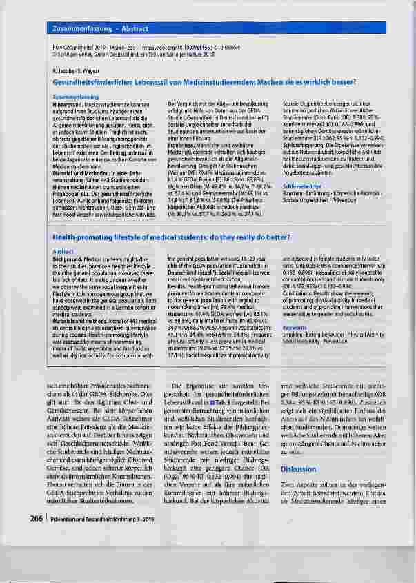 Vorschauseite 3: Gesundheitsförderlicher Lebensstil von Medizinstudierenden: Machen sie es wirklich besser?