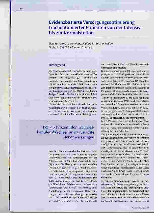 Vorschauseite 1: Evidenzbasierte Versorgungsoptimierung tracheotomierter Patienten von der Intensiv bis zur Normalstation