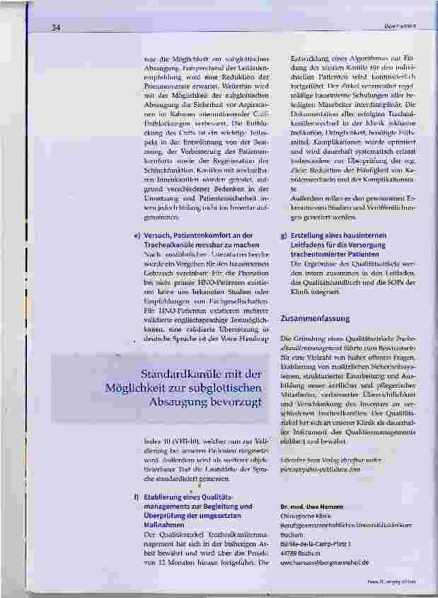 Vorschauseite 3: Evidenzbasierte Versorgungsoptimierung tracheotomierter Patienten von der Intensiv bis zur Normalstation