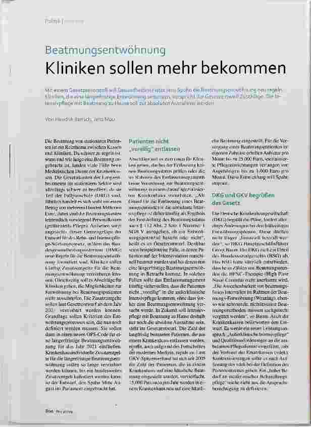 Vorschauseite 1: Beatmungsentwöhnung Kliniken sollen nnehr bekommen
