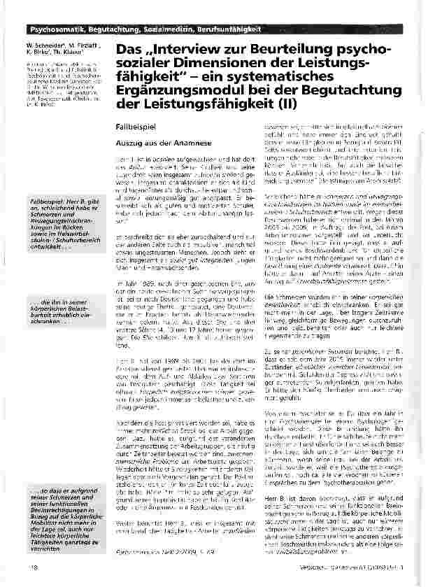 Vorschauseite 1: Das „Interview zur Beurteilung psycho-sozialer Dimensionen der Leistungsfähigkeit - ein systematisches Ergänzungsmodul bei der Begutachtung der Leistungsfähigkeit (II)