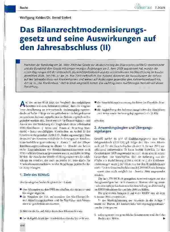 Vorschauseite 1: Das Bilanzrechtmodernisierungs-gesetz und seine Auswirkungen auf den Jahresabschluss (II)