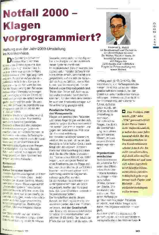 Vorschauseite 1: Notfall 2000 - Klagen vorprogrammiert? Haftung aus der Jahr-2000-Umstellung im Krankenhaus