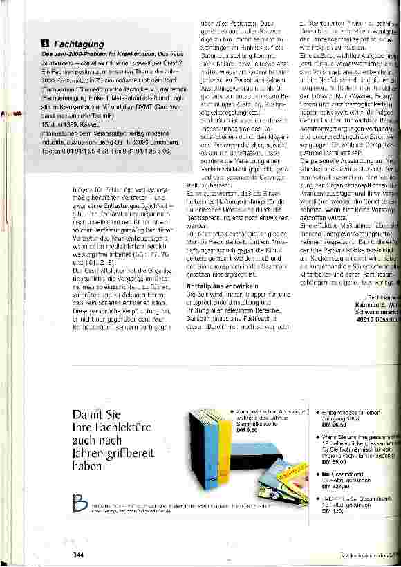 Vorschauseite 2: Notfall 2000 - Klagen vorprogrammiert? Haftung aus der Jahr-2000-Umstellung im Krankenhaus