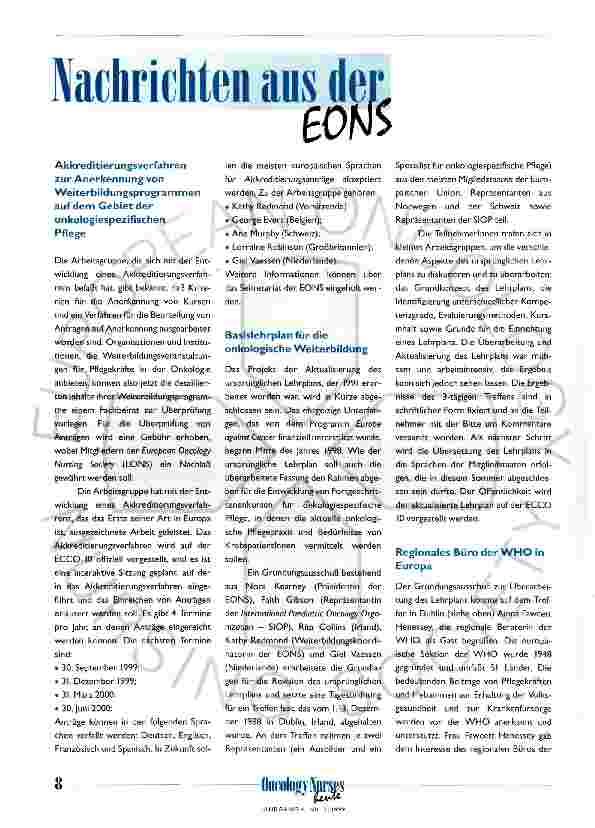 Vorschauseite 1: Akkreditierungsverfahren zur Anerkennung von Weiterbildungsprogrammen auf dem Gebiet der onkologiespezifischen Pflege