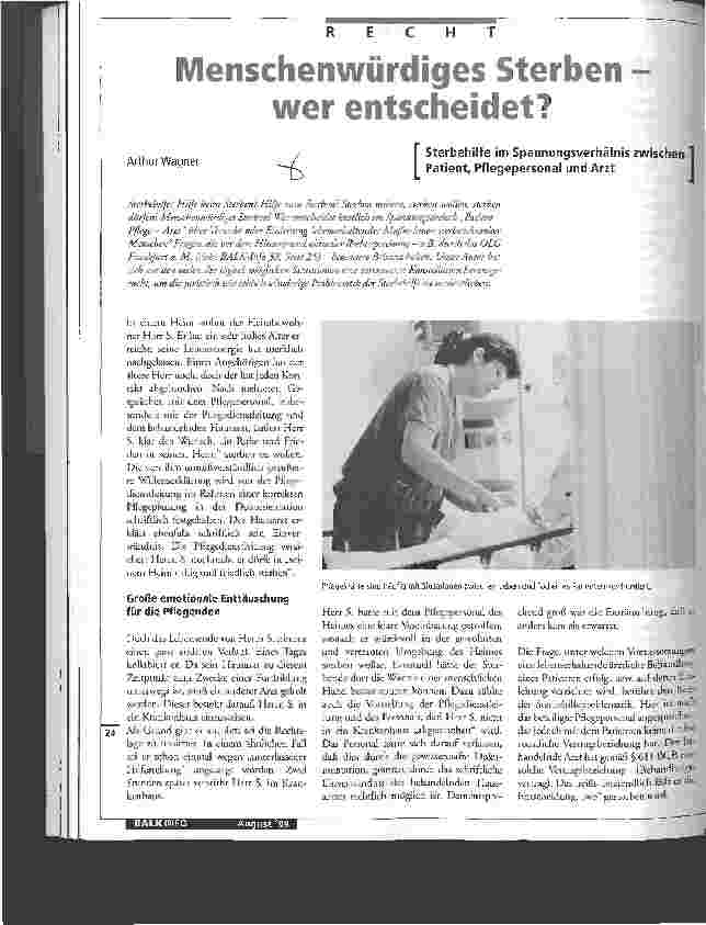 Vorschauseite 1: Menschenwürdiges Sterben - wer entscheidet?