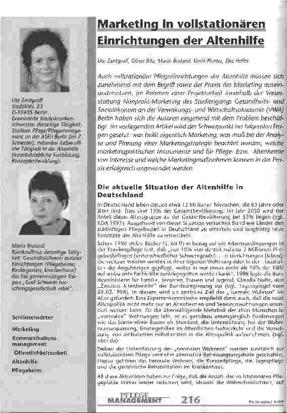 Vorschauseite 1: Marketing in vollstationären Einrichtungen der Altenhilfe
