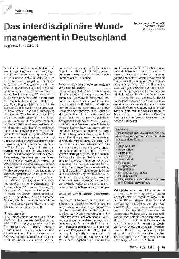 Vorschauseite 1: Das interdisziplinäre Wundmanagement in Deutschland Gegenwart und Zukunft