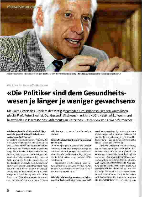 Vorschauseite 1: «Die Politiker sind dem Gesundheitswesen je länger je weniger gewachsen»