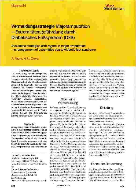 Vorschauseite 1: Vermeidungsstrategie Majoramputation — Extremitätengefährdung durch Diabetisches Fußsyndrom (DFS)