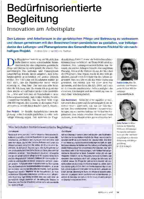 Vorschauseite 1: Bedürfnisorientierte BegleitungInnovation am Arbeitsplatz