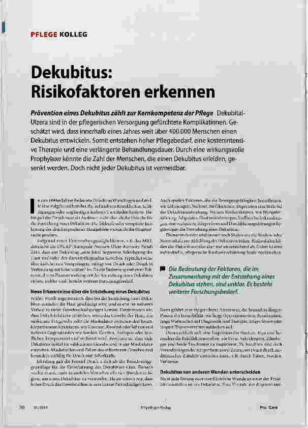 Vorschauseite 1: Dekubitus: Risikofaktoren erkennen