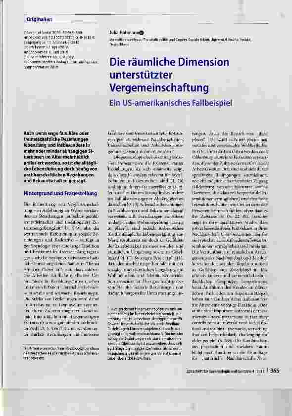 Vorschauseite 1: Die räumliche Dimension unterstützter Vergemeinschaftung Ein US-amerikanisches Fallbeispiel