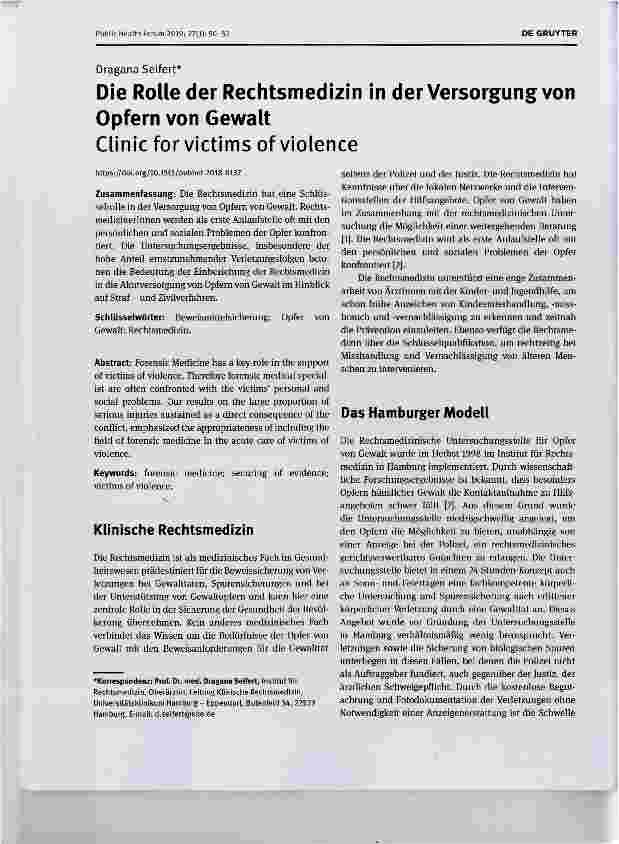 Vorschauseite 1: Die Rolle der Rechtsmedizin in der Versorgung von Opfern von Gewalt
