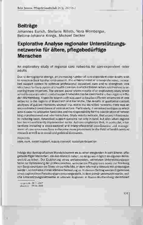 Vorschauseite 1: Explorative Anaiyse regionaier Unterstützungsnetzwerke für äitere, pflegebedürftige Menschen