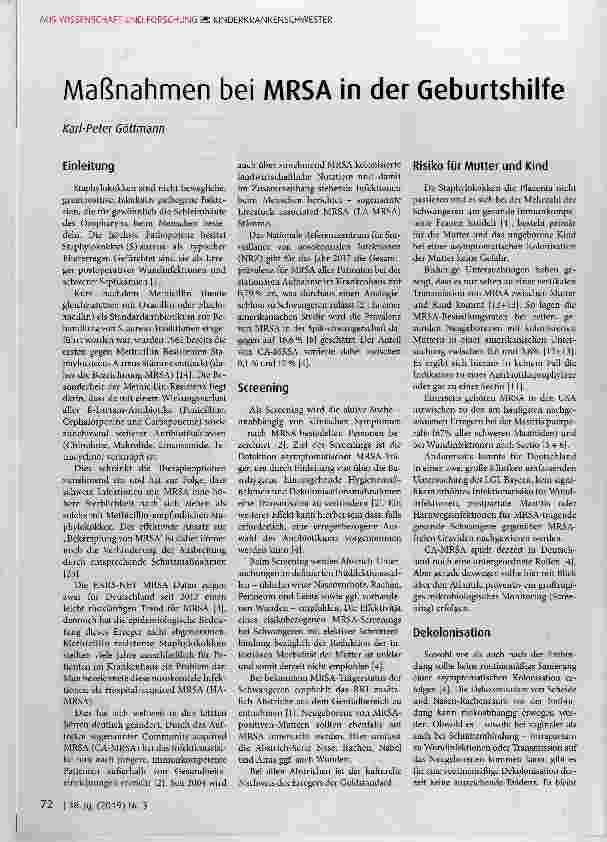 Vorschauseite 1: Maßnahmen bei MRSA in der Geburtshilfe
