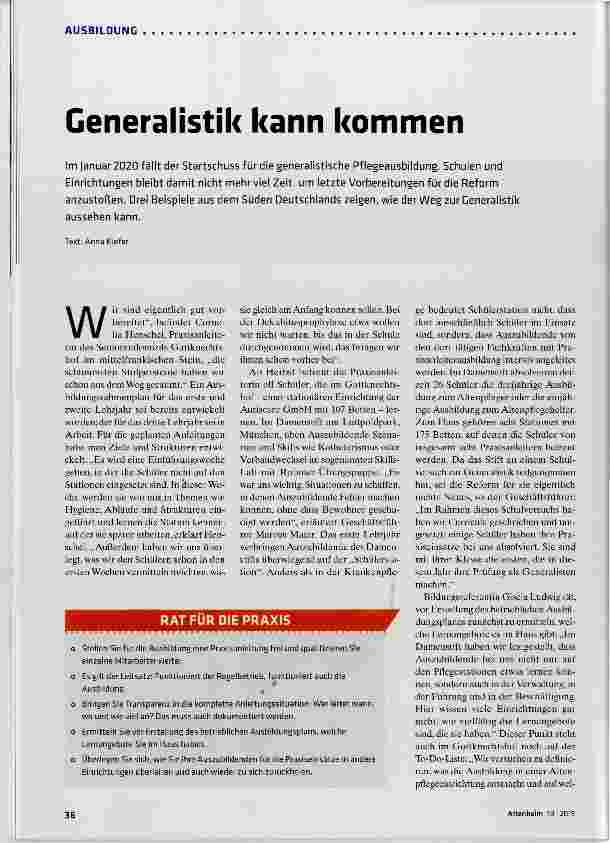 Vorschauseite 1: Generalistik kann kommen