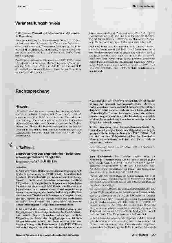 Vorschauseite 1: Eingruppierung von Erzieherinnen - besonders schwierige fachliche Tätigkeiten