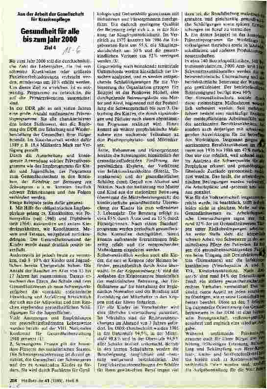 Vorschauseite 1: Aus der Arbeit der Gesellschaft für Krankenpflege Gesundheit für alle bis zum Jahr 2000