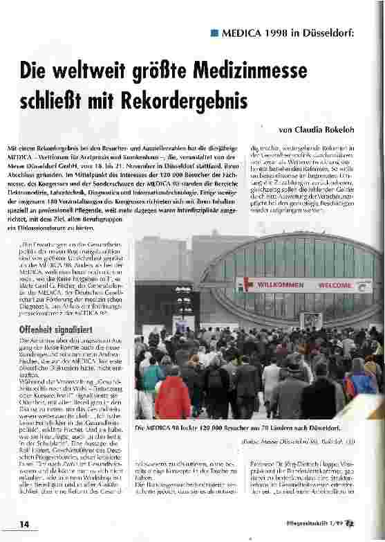Vorschauseite 1: MEDICA 1998 in Düsseldorf: Die weltweit größte Medizinmesse schließt mit Rekordergebnis