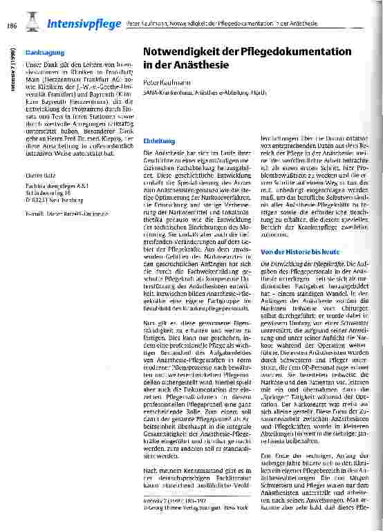 Vorschauseite 1: Notwendigkeit der Pflegedokumentation in der Anästhesie