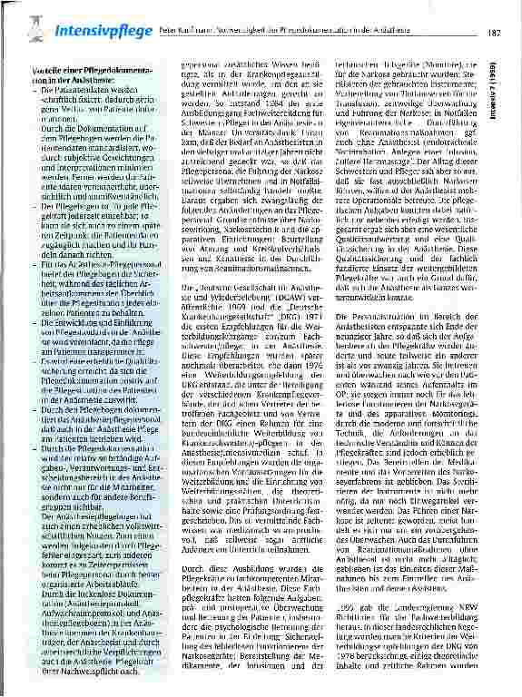 Vorschauseite 2: Notwendigkeit der Pflegedokumentation in der Anästhesie